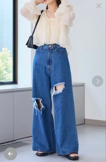 Kastane 데미지 데님/크러쉬 데님 와이드 팬츠 중고품