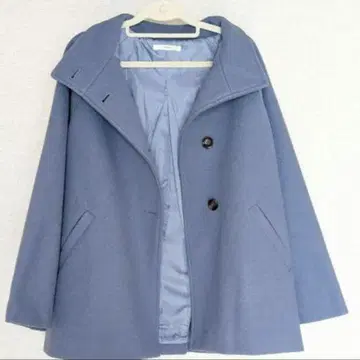 스탠드 넥 미들 코트 블루