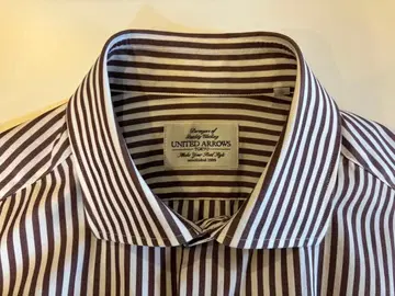 UNITED ARROWS 스트라이프 드레스 셔츠 39 브라운 화이트