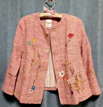 45R 45rpm 플라워 자수 면린넨 트위드 자켓 볼레로