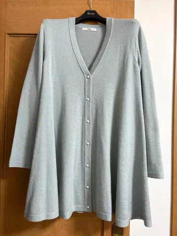 르네 펄 버튼 롱 가디건 34 블루그린