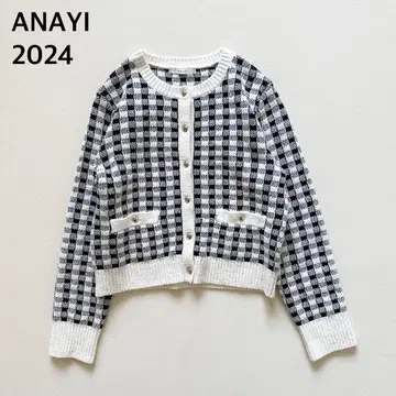 새상품급 2024 아나이 체크 가디건 골드 버튼