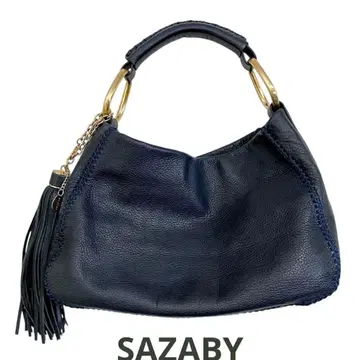 [ 새상품급 ] SAZABY 가죽 원숄더 토트백 태슬 네이비