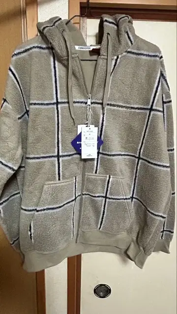 L 사이즈 체크 무늬 플리스 자켓