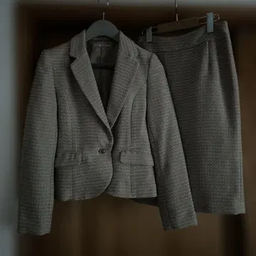 그레이 주름 스커트 수트 세트