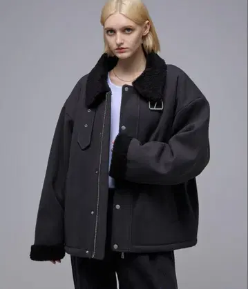 [ Loose ] 오버 멜톤/합성 피혁 보아 블루종