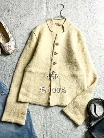 [ 45R ] 45rpm 울 100% 플로트 융모 니트 자켓 2 아이보리