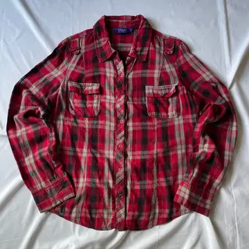 레어 00s 그런지 셔츠 단추식 빨간색 Y2K 헤이세이 인기 구제 의류