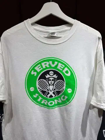 00s 스타벅스 모티브 패러디 테니스 T셔츠 XL 화이트