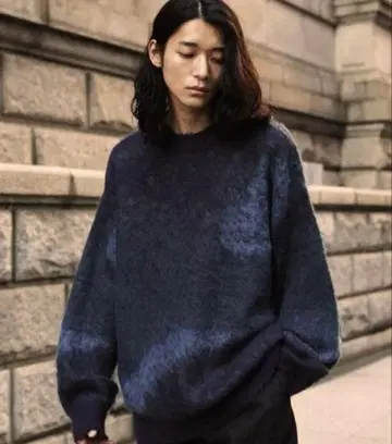 MOHAIR BLEND JACQUARD SHAGGY KNIT 블루
