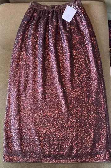 브라운 스팽글 롱 스커트