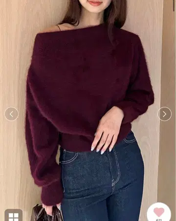 SNIDEL 폭스 알파카 오프숄더 풀오버