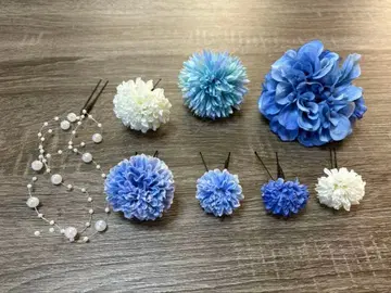 [ 새상품급 ] 블루 화이트 꽃 머리 장식 세트 성인식 결혼식 펄