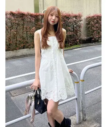 snidel 레이스 트리밍 코튼 미니 원피스