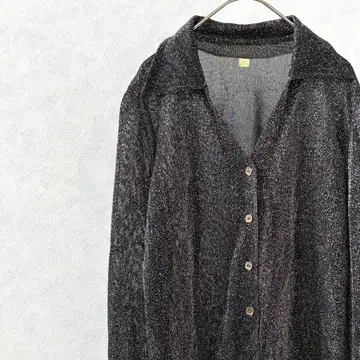 셔츠 긴팔 V넥 라메 반짝이는 골드 버튼 빅 레트로 구제 의류