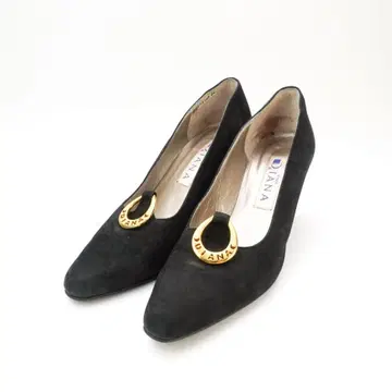 DIANA 24.0 하이힐 펌프스 골드 금장 장식 스웨이드 블랙/KD67