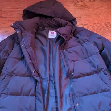 블랙 다운 자켓 후드 부착 캐나다 덕 다운