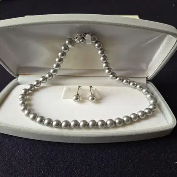 펄 목걸이와 귀걸이 케이스 포함 8mm 그레이