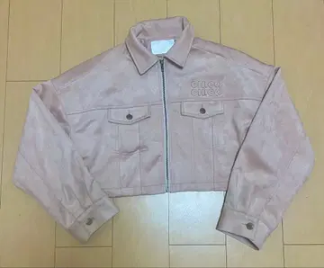 Chico 가슴 로고 숏 기장 스웨이드 지퍼 블루종 핑크