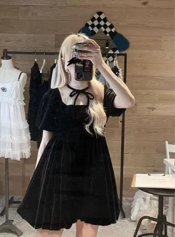 Fickle Bebe 피클베베 벨로아 퍼프 원피스 블랙 이케다 나나