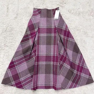 새상품 Snidel 스나이델 로빙 체크 플레어 스커트 핑크 S