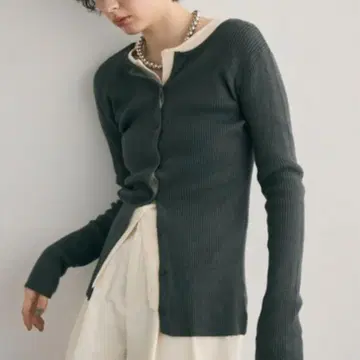 Trish 전후 2WAY 리브 크루넥 가디건 차콜