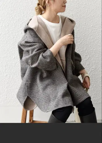 SHIPS 체크 무늬 후드 부착 판초