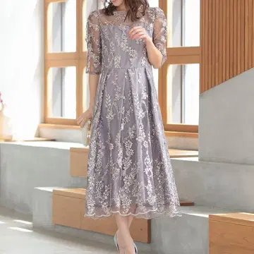 haremode 꽃무늬 자수 미디 기장 파티 드레스 포멀 드레스