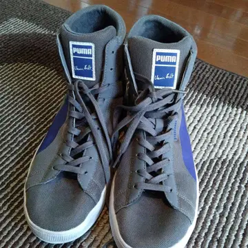 PUMA 그레이/블루 하이컷 스니커즈 우사인 볼트 콜라보