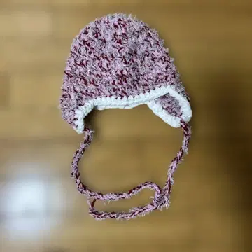 손뜨개질 모자 세트 ( 핑크 빨파 스트라이프 )