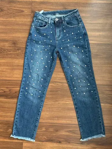 큐빅 장식 블루 데님