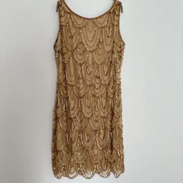 비즈 장식 슬리브리스 무릎 기장 원피스 고져스 댄스 드레스 골드