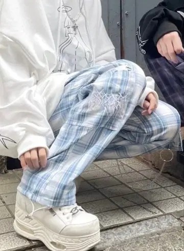 반지 x 체인 체크 팬츠 WHITE/BLUE