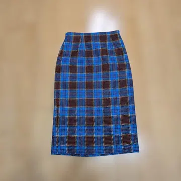 [ allureville ] 파랑색과 브라운색 체크 무늬 타이트 스커트