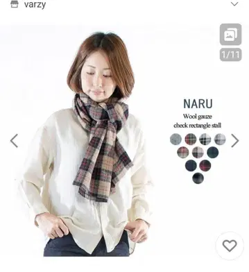 NARU 울 거즈 체크 머플러