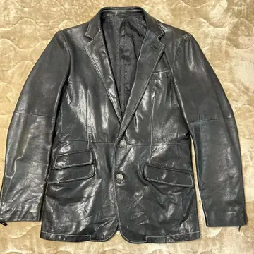 00s 코무사 램 가죽 주름 가공 가죽 자켓 테일러드 자켓 M