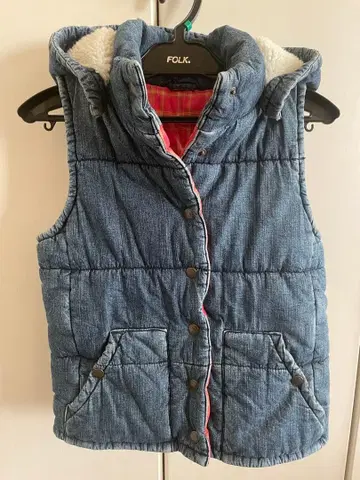 랄프 로렌 폴로 블루 데님 후드 부착 충전솜 베스트 여성용 S