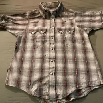 Ranchmount 반팔 체크 셔츠 그레이/레드