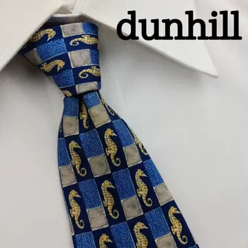 던힐 고급 실크 넥타이 올 패턴 (해마) 블루