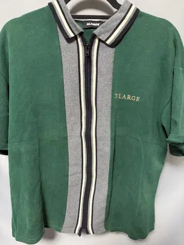 XLARGE 지퍼 피케 셔츠 M 그린/그레이