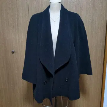 아시다 준 블랙 더블 버튼 울 코트