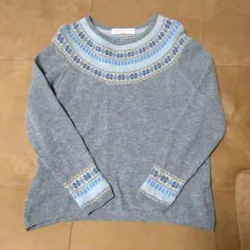 그레이 노르딕 무늬 긴팔 스웨터