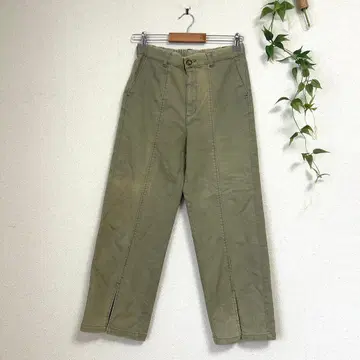 크레오스/MAYAMAY 센터 심 슬릿 팬츠 카키 허리밴딩