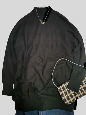 INDIVI 캐시미어 혼방 체크 니트 블랙 38