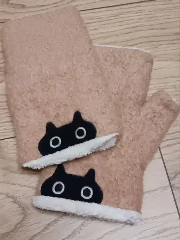 고양이 얼굴 자수 플리스 핑거리스 그로브