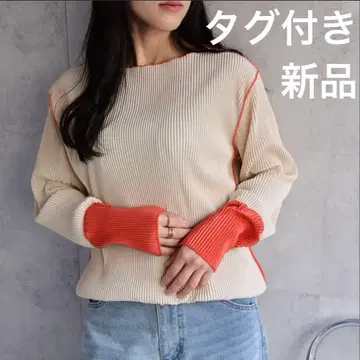 택 포함 새상품 플리츠 배색 멜로우 상의 티셔츠 리브 보트넥