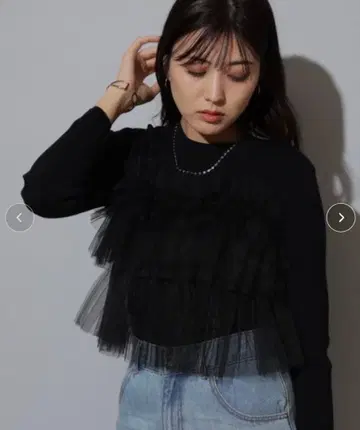 [ 하자품 ] mystrada 튤 장식 니트 블랙