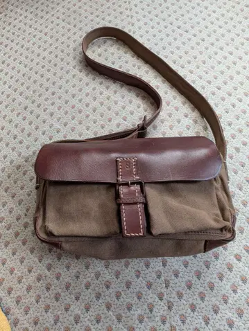 genten 브라운 캔버스 가죽 숄더백