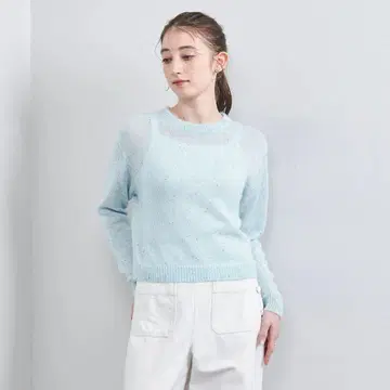 유나이티드 애로우즈 컬러 스팽글 크루넥 니트 라이트 블루