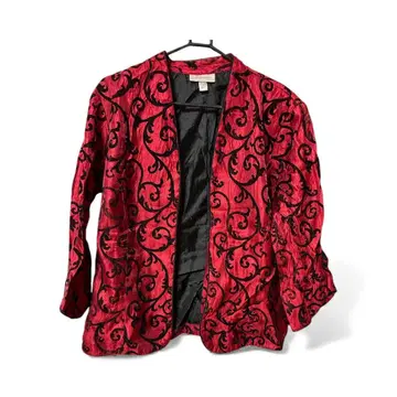 노카라 빨간색 스와르 무늬 자켓 7부 소매 구제 의류